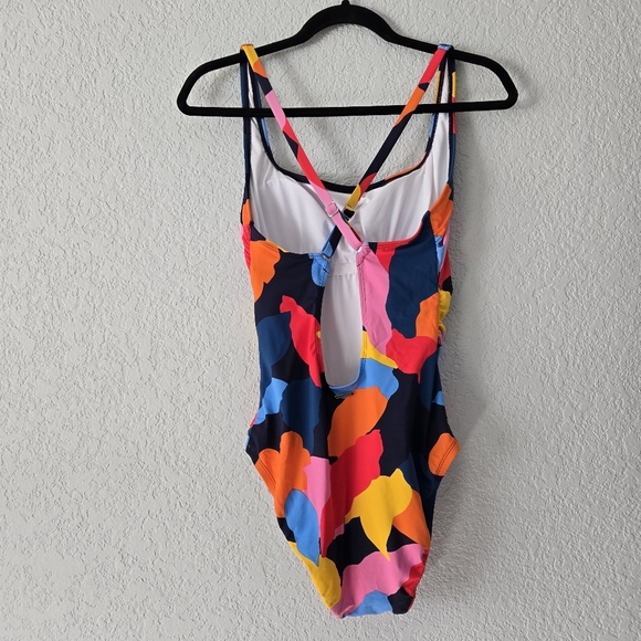 Nautica L Colorful One Piece Swimsuit Open Back Criss Cross Adjustable Strap - Picture 4 of 7